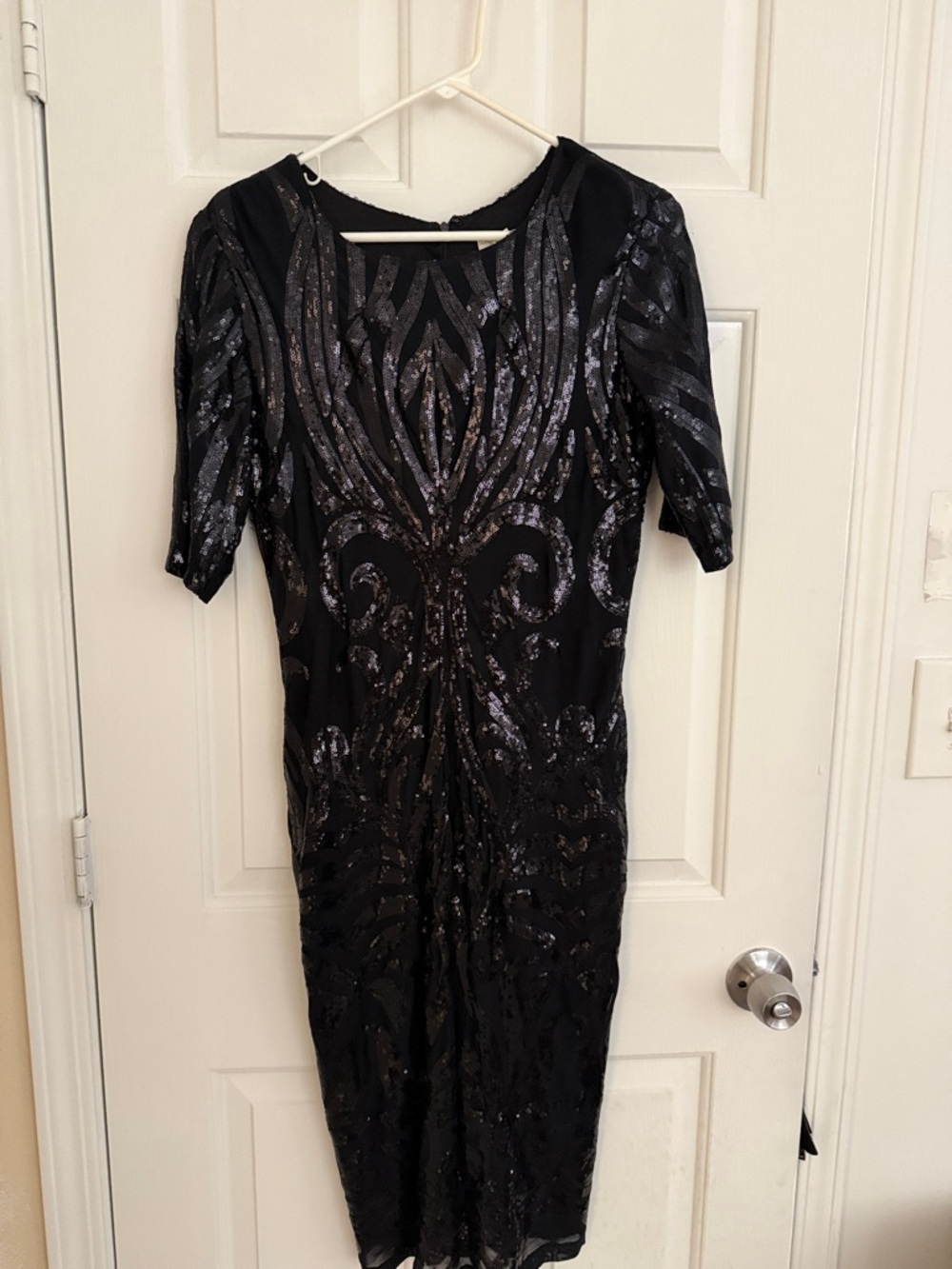 New York & Company Black Sequin Patterned Midi Dress